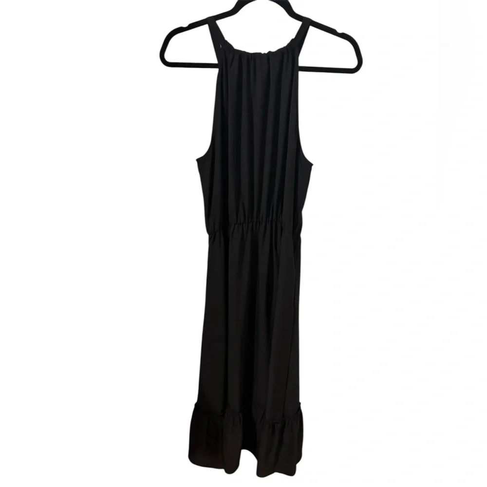 Tiered Halter Elegant Black Maxi Dress- Black Tie, Formal, Timeless, Ruffle - Picture 3 of 4